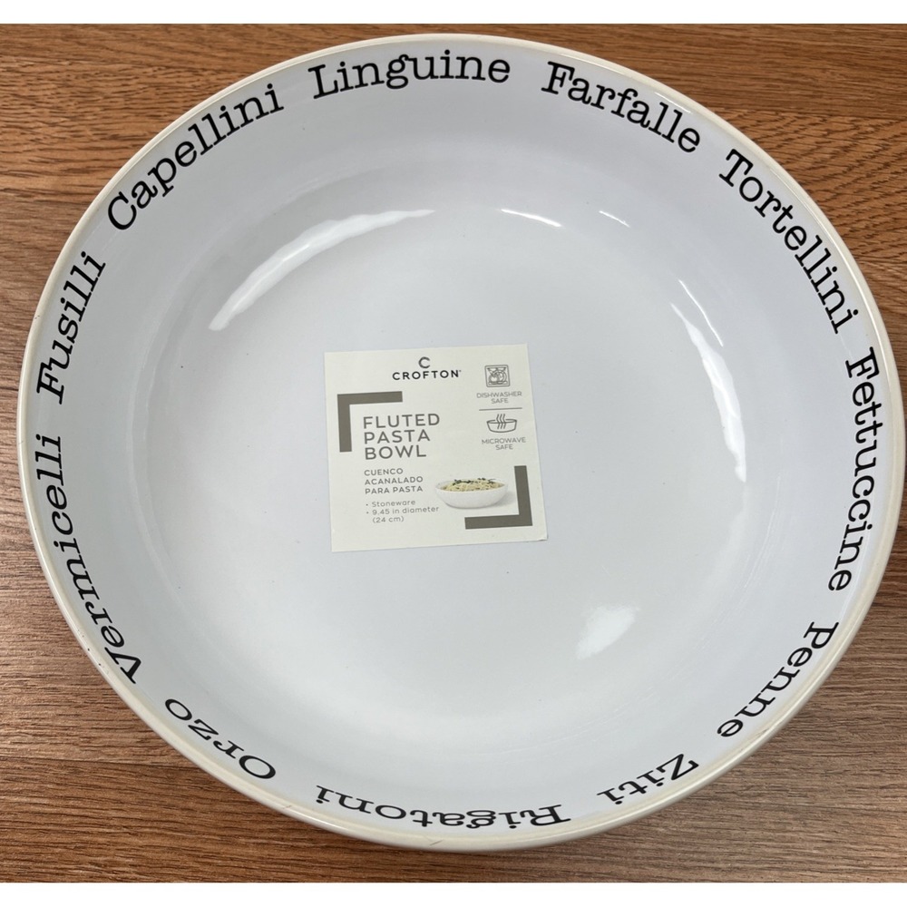 Crofton Fluted Pasta Bowl 9.45" White Stoneware Noodles NEW